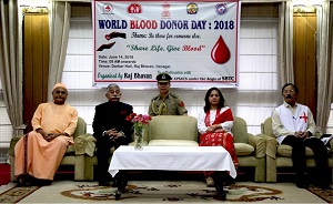 The Governor of Arunachal Pradesh Brig. (Dr.) B.D. Mishra (Retd.)  and the First Lady of the State Smti. Neelam Misra in the World Bloods Donor Day celebration at Raj Bhawan , Itanagar  on 14th  June 2018. 